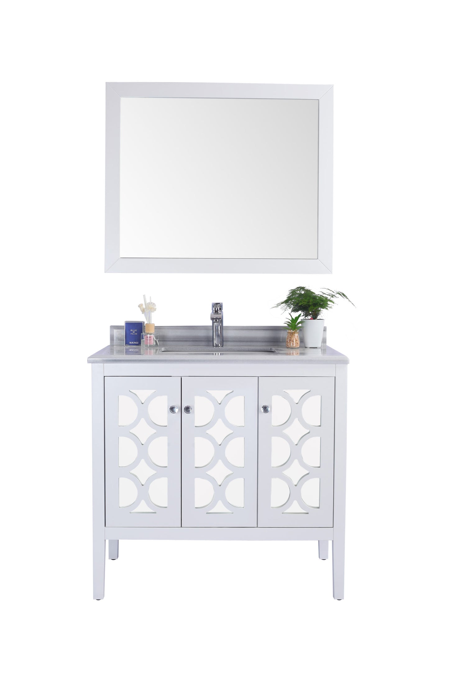 Laviva - Mediterraneo 36" White Bathroom Vanity with White Stripes Marble Countertop