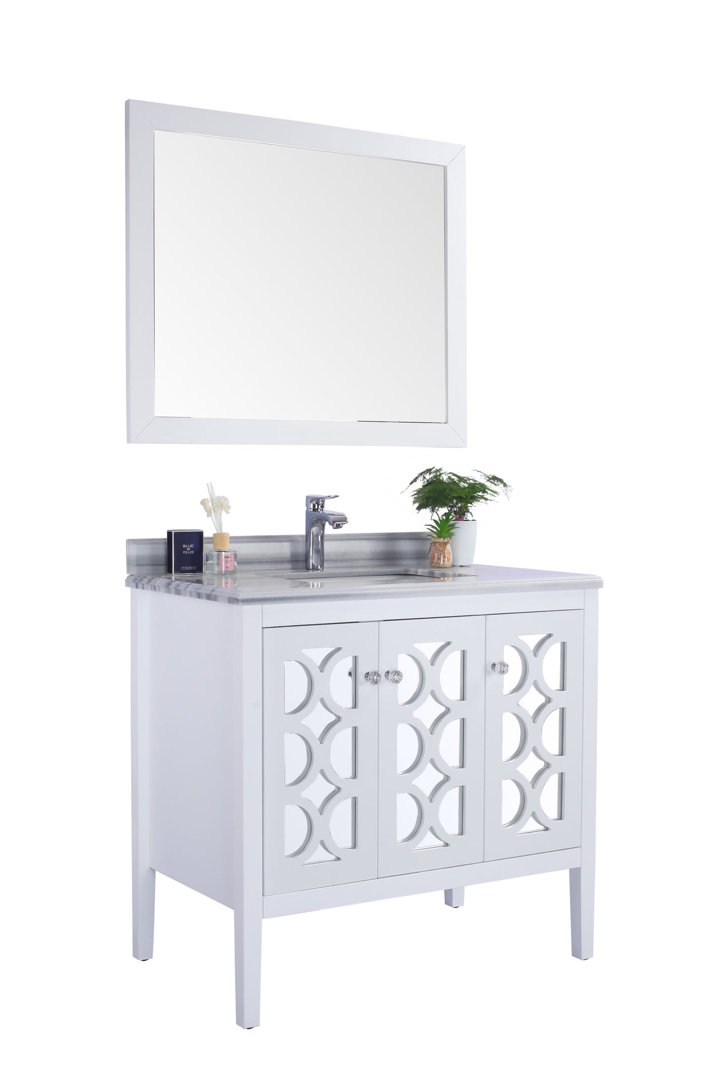 Laviva - Mediterraneo 36" White Bathroom Vanity with White Stripes Marble Countertop