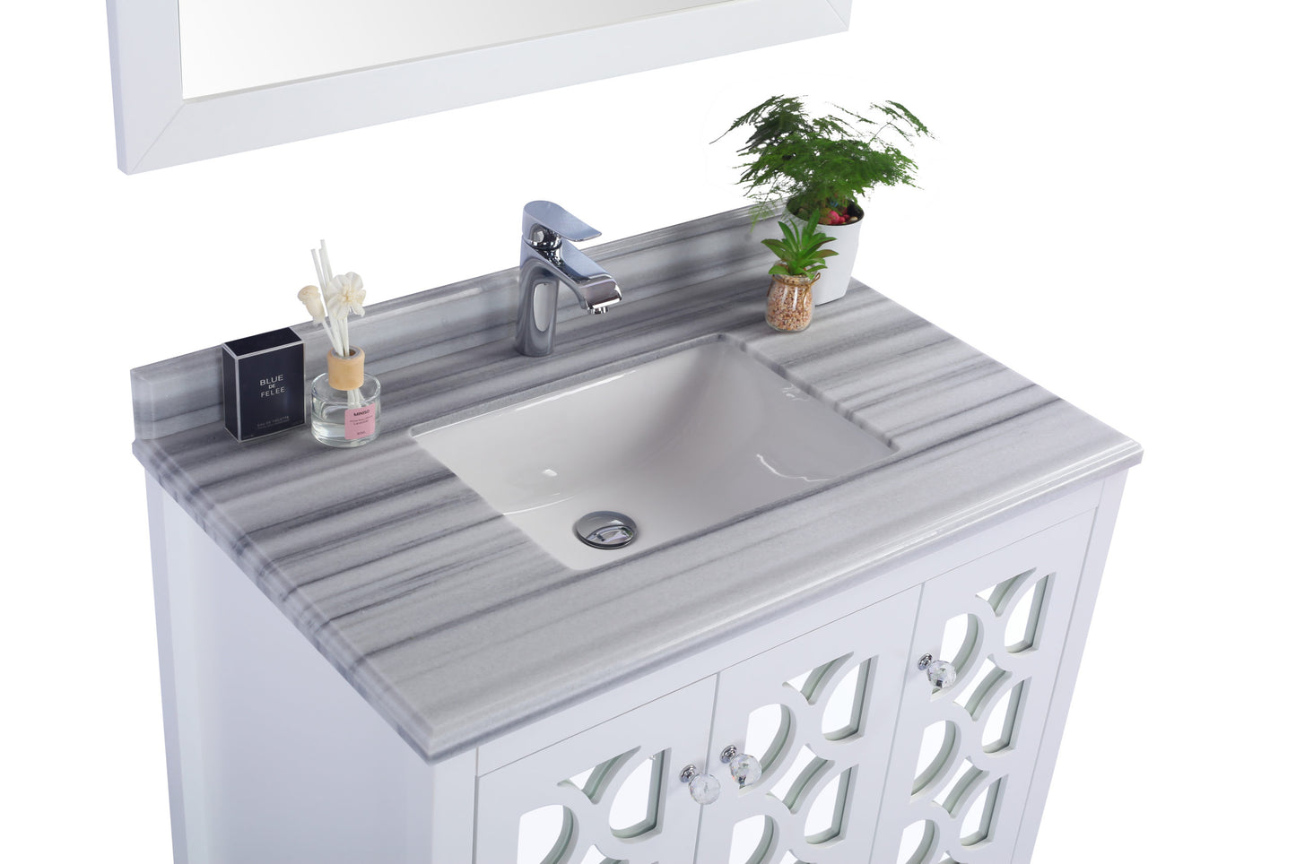 Laviva - Mediterraneo 36" White Bathroom Vanity with White Stripes Marble Countertop