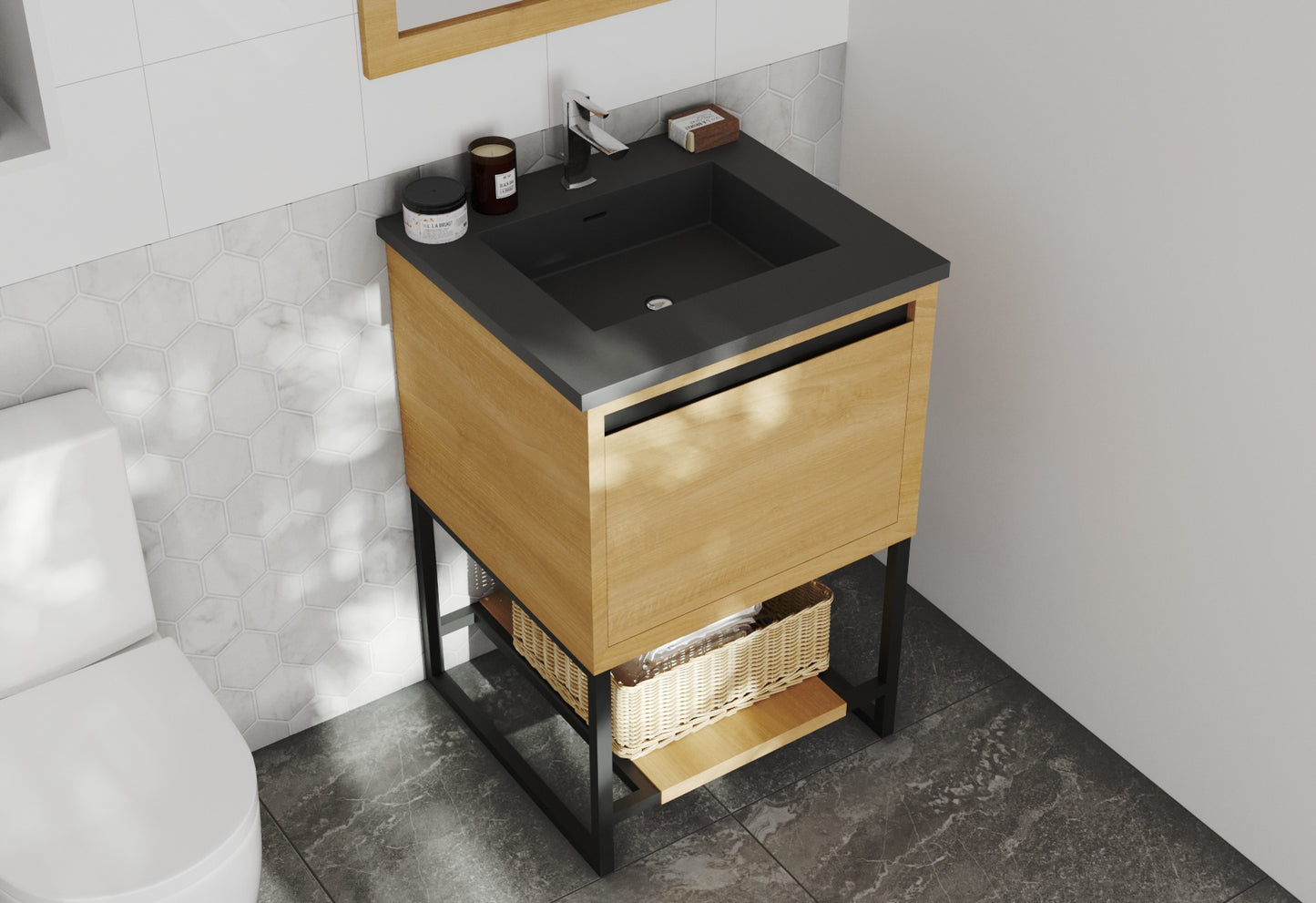 Laviva - Alto 24" California White Oak Bathroom Vanity with Matte Black VIVA Stone Solid Surface Countertop