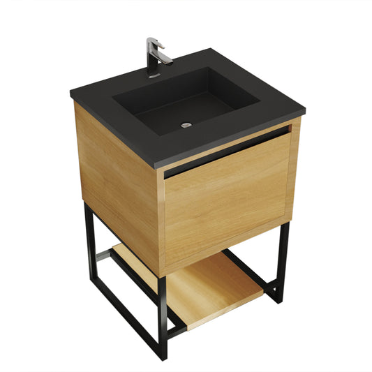 Laviva - Alto 24" California White Oak Bathroom Vanity with Matte Black VIVA Stone Solid Surface Countertop