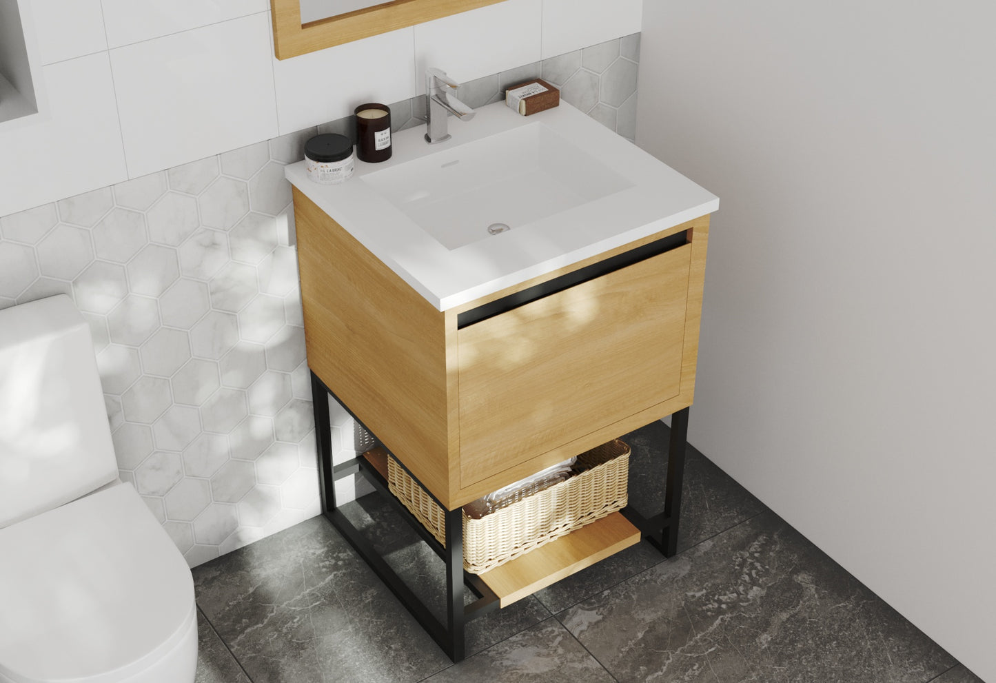 Laviva - Alto 24" California White Oak Bathroom Vanity with Matte White VIVA Stone Solid Surface Countertop