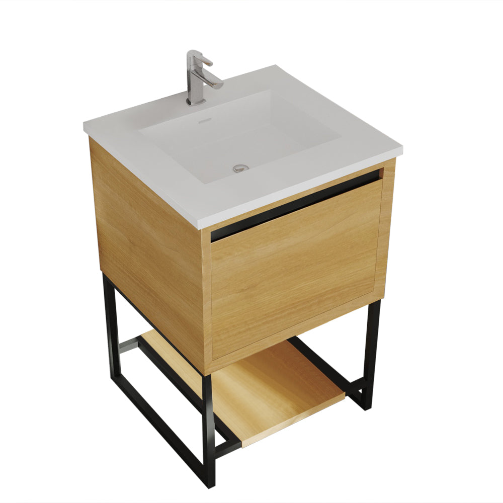 Laviva - Alto 24" California White Oak Bathroom Vanity with Matte White VIVA Stone Solid Surface Countertop