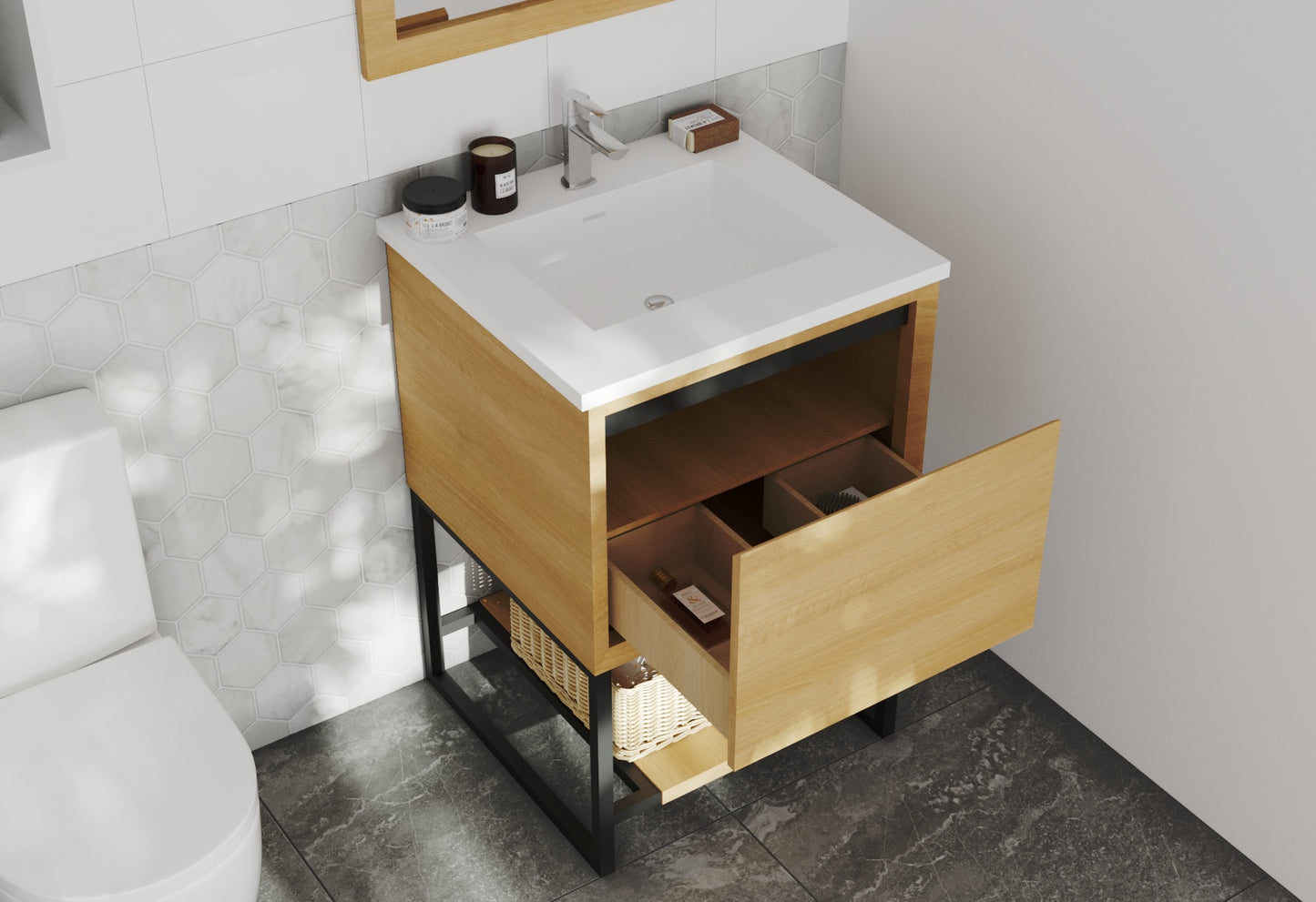 Laviva - Alto 24" California White Oak Bathroom Vanity with Matte White VIVA Stone Solid Surface Countertop