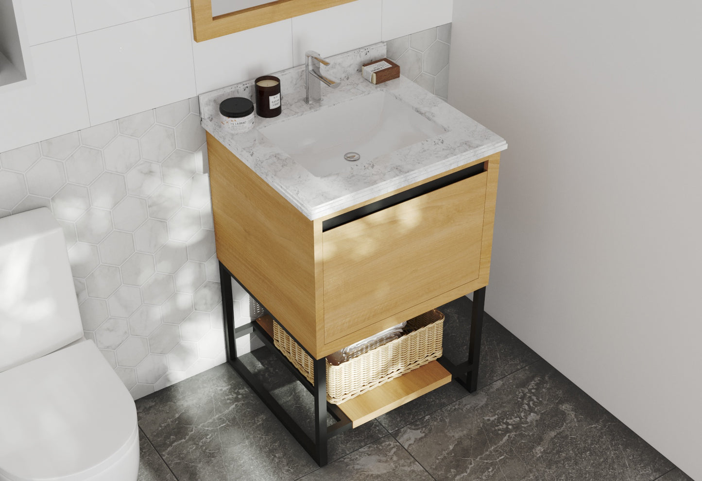 Laviva - Alto 24" California White Oak Bathroom Vanity with White Carrara Marble Countertop