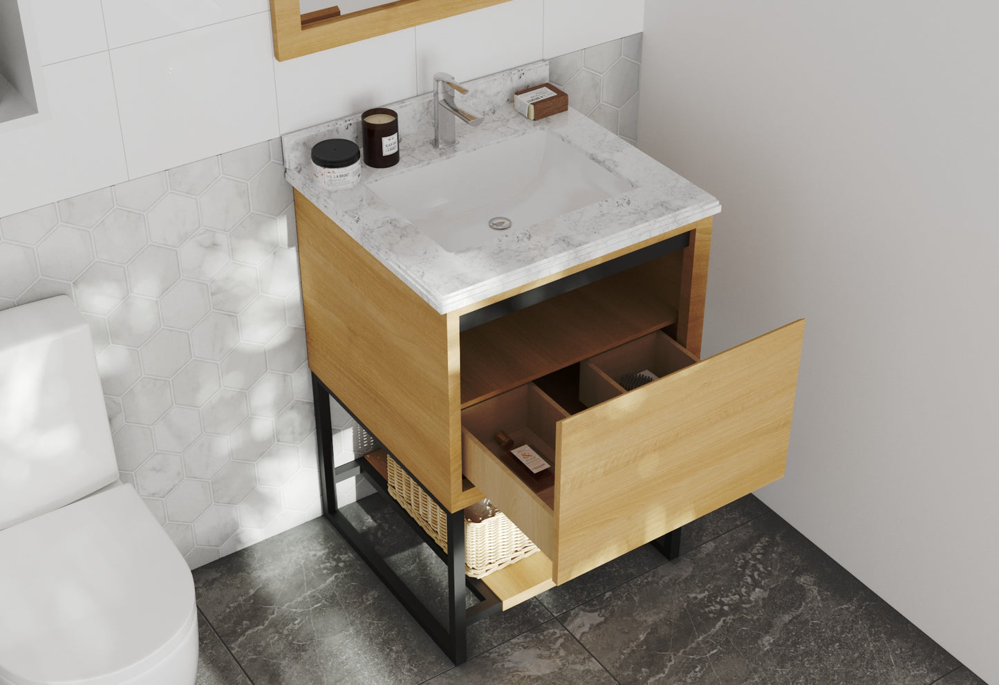 Laviva - Alto 24" California White Oak Bathroom Vanity with White Carrara Marble Countertop