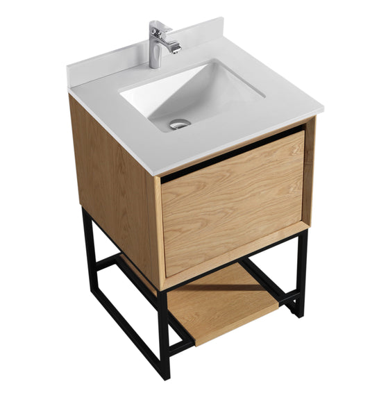 Laviva - Alto 24" California White Oak Bathroom Vanity with White Quartz Countertop