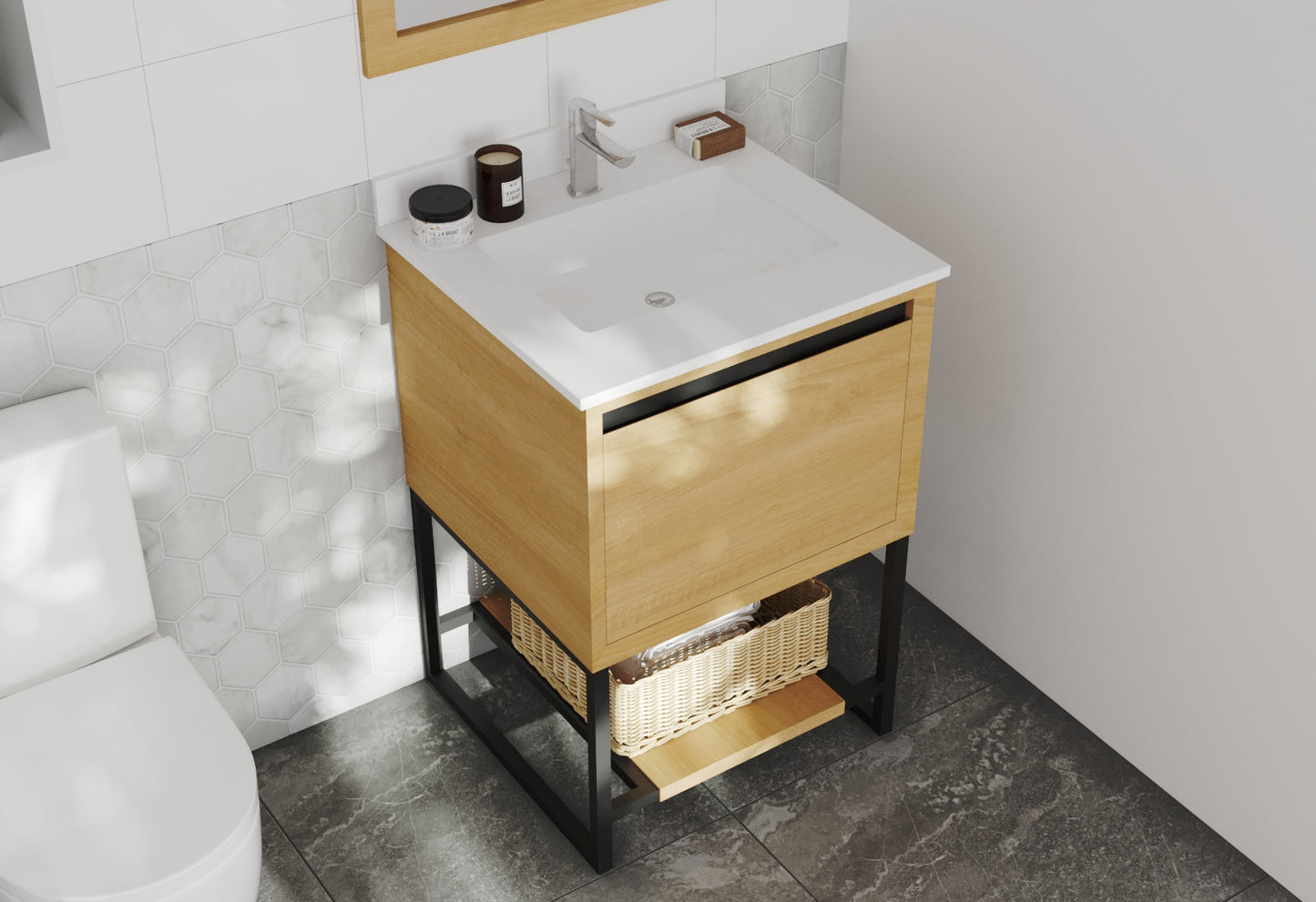 Laviva - Alto 24" California White Oak Bathroom Vanity with White Quartz Countertop