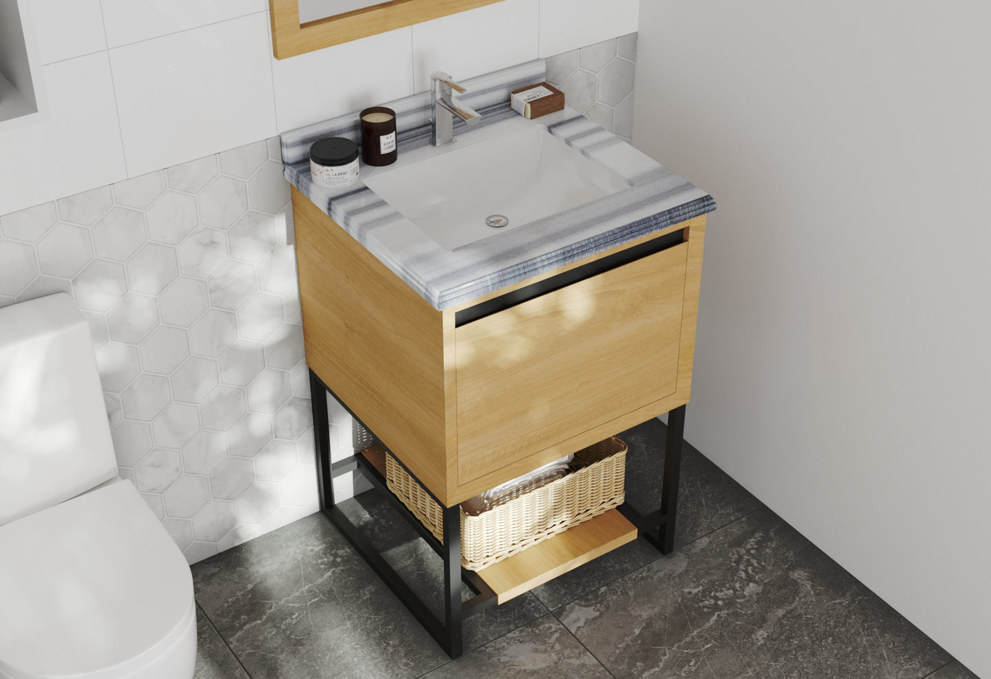 Laviva - Alto 24" California White Oak Bathroom Vanity with White Stripes Marble Countertop