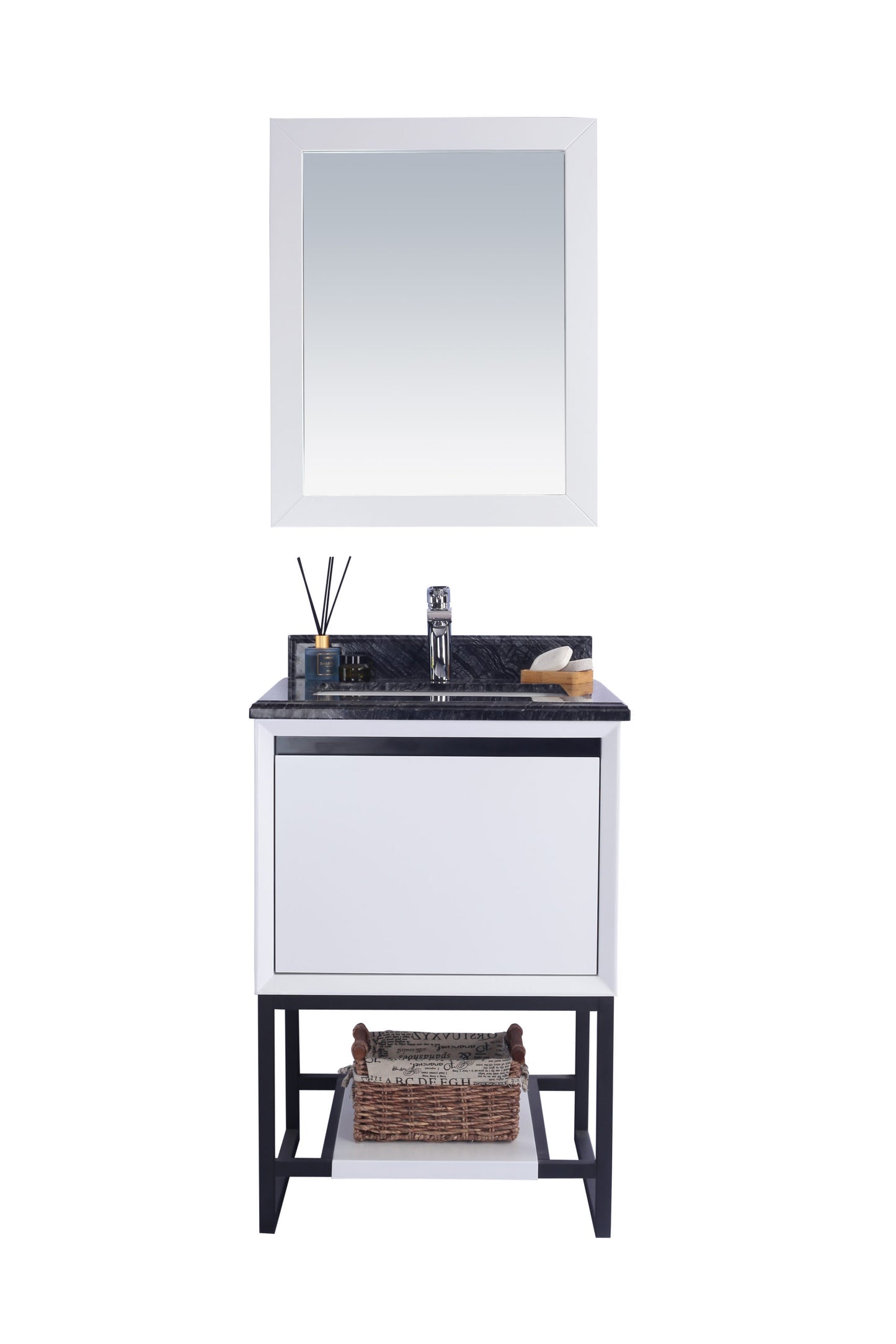 Laviva - Alto 24" White Bathroom Vanity with Black Wood Marble Countertop