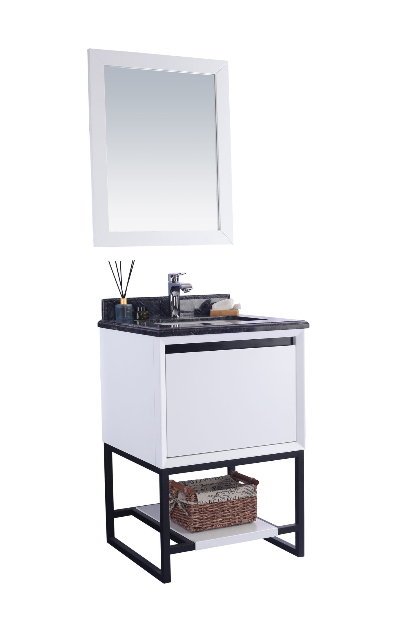 Laviva - Alto 24" White Bathroom Vanity with Black Wood Marble Countertop