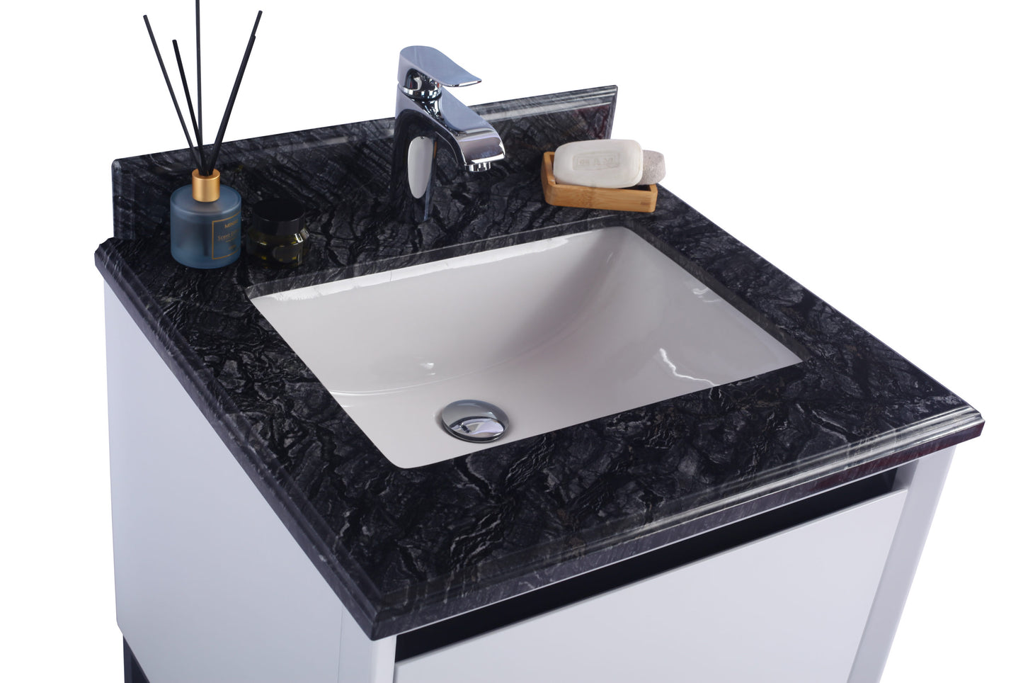 Laviva - Alto 24" White Bathroom Vanity with Black Wood Marble Countertop