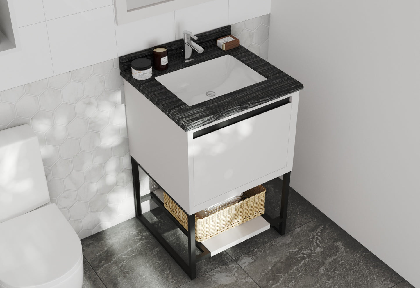 Laviva - Alto 24" White Bathroom Vanity with Black Wood Marble Countertop