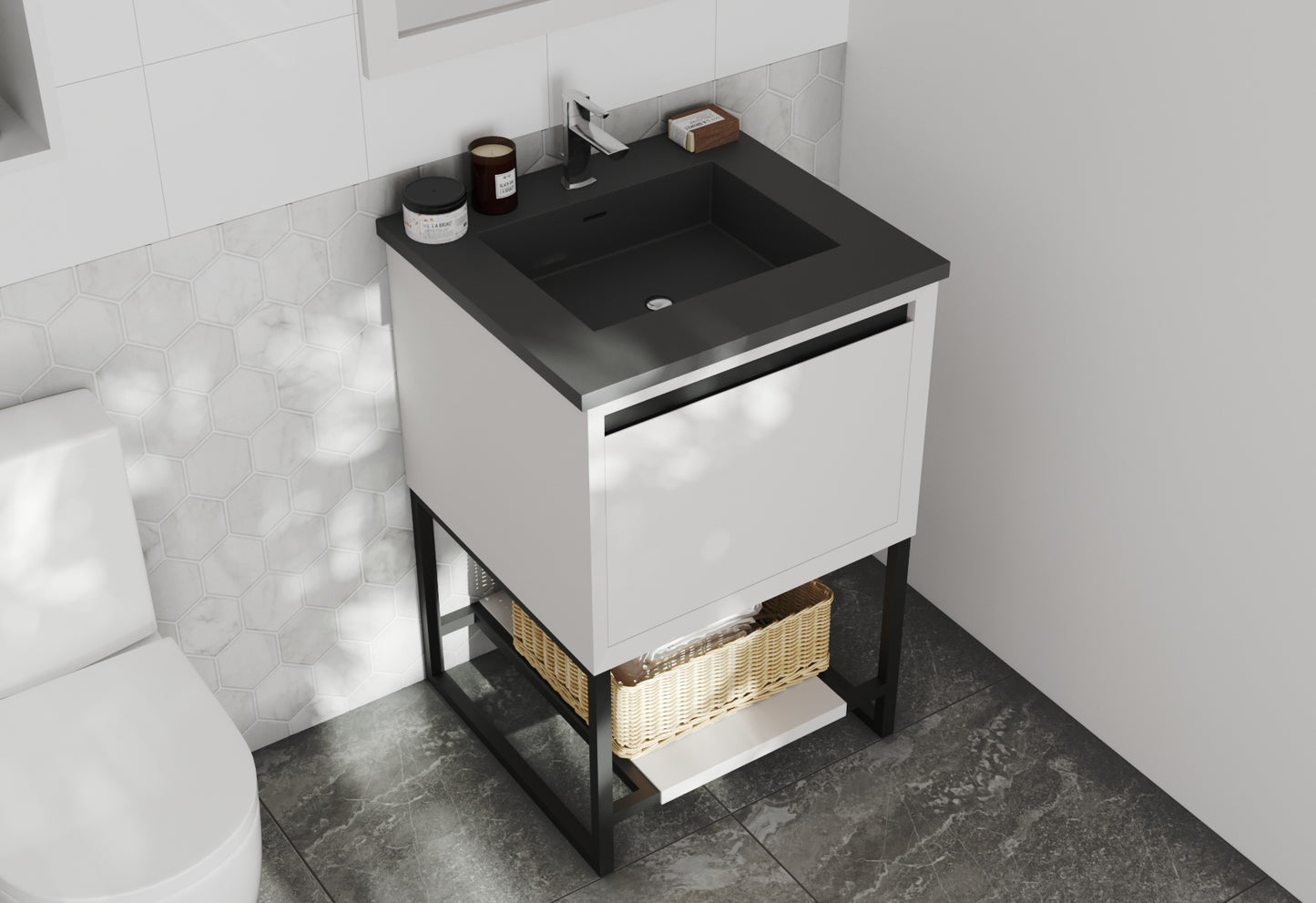 Laviva - Alto 24" White Bathroom Vanity with Matte Black VIVA Stone Solid Surface Countertop