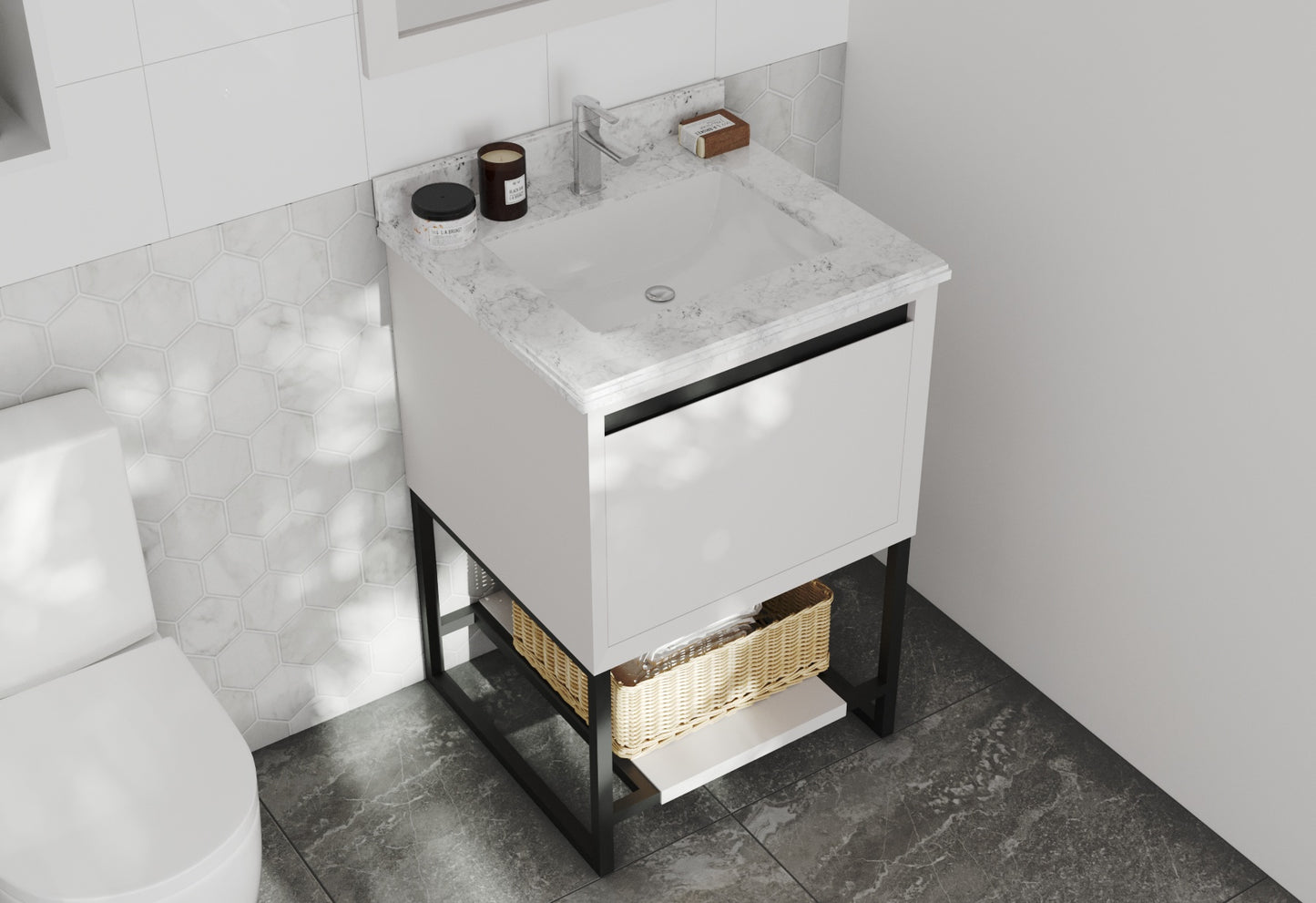 Laviva - Alto 24" White Bathroom Vanity with White Carrara Marble Countertop