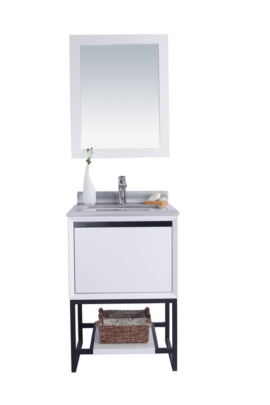 Laviva - Alto 24" White Bathroom Vanity with White Stripes Marble Countertop