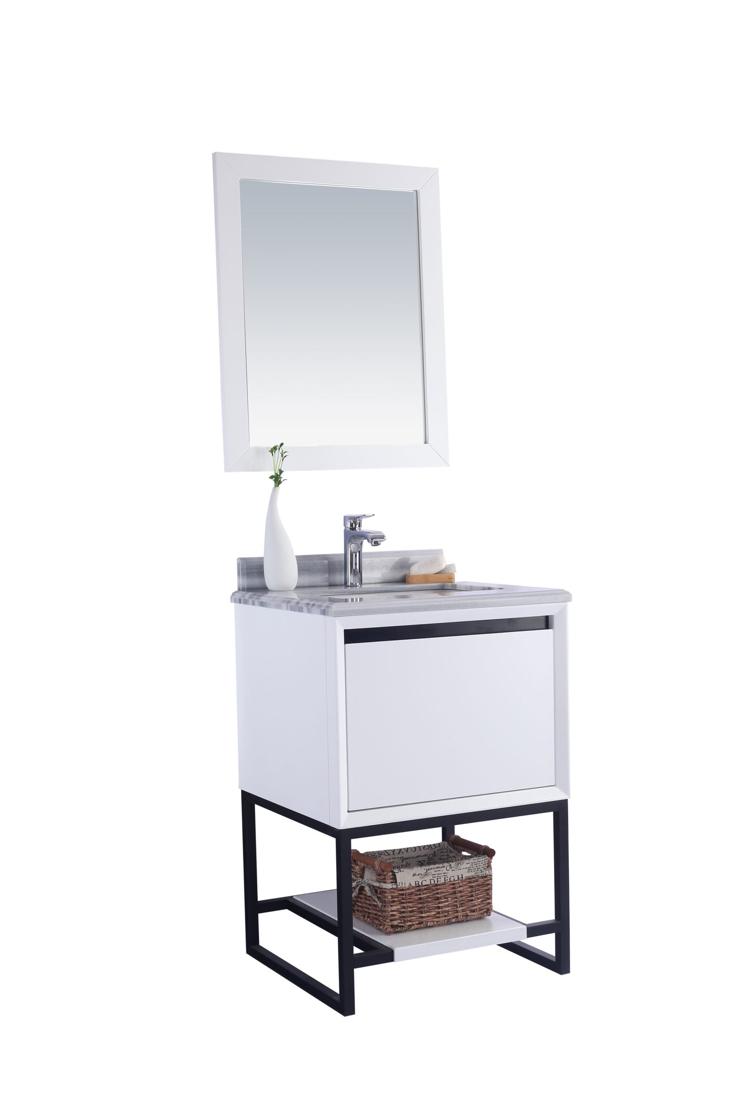 Laviva - Alto 24" White Bathroom Vanity with White Stripes Marble Countertop