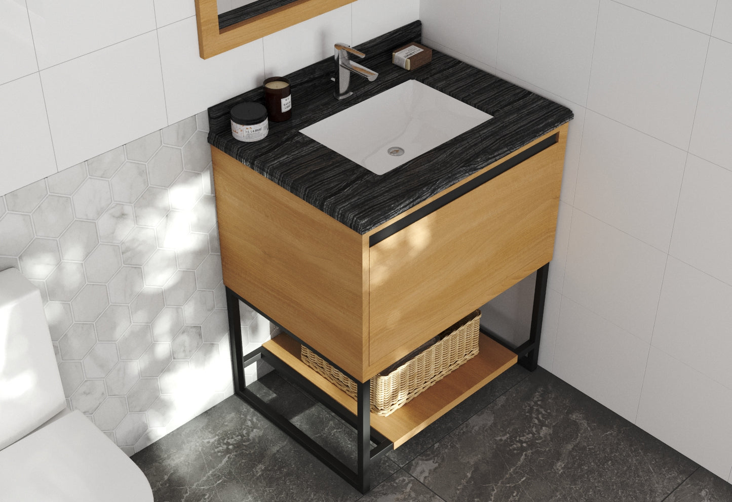 Laviva - Alto 30" California White Oak Bathroom Vanity with Black Wood Marble Countertop