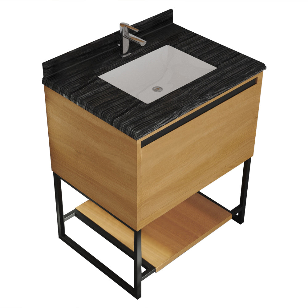 Laviva - Alto 30" California White Oak Bathroom Vanity with Black Wood Marble Countertop