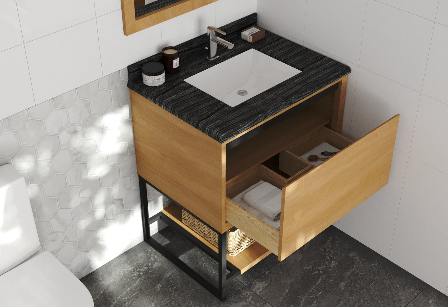 Laviva - Alto 30" California White Oak Bathroom Vanity with Black Wood Marble Countertop