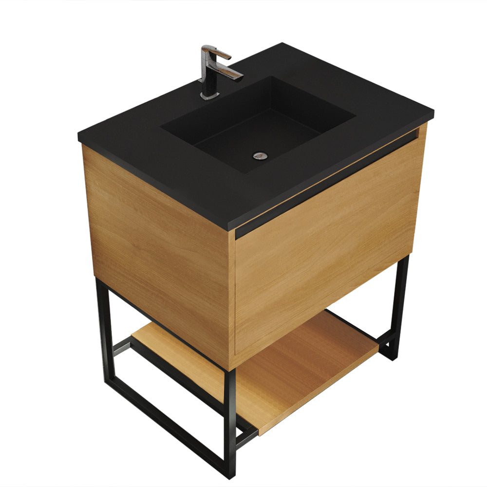 Laviva - Alto 30" California White Oak Bathroom Vanity with Matte Black VIVA Stone Solid Surface Countertop