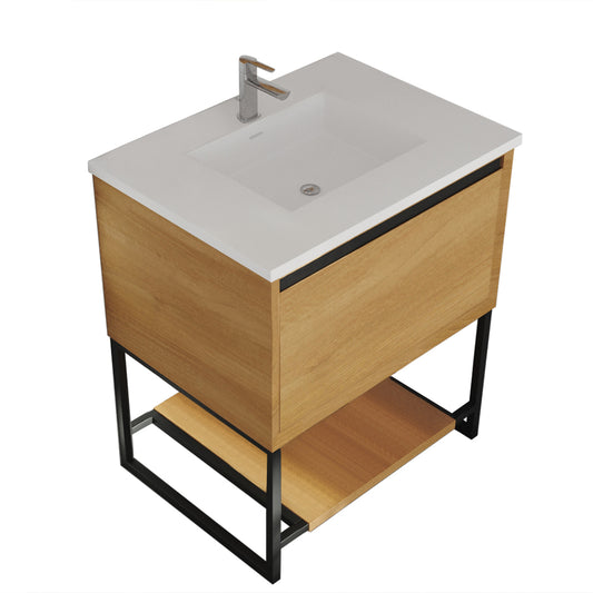 Laviva - Alto 30" California White Oak Bathroom Vanity with Matte White VIVA Stone Solid Surface Countertop