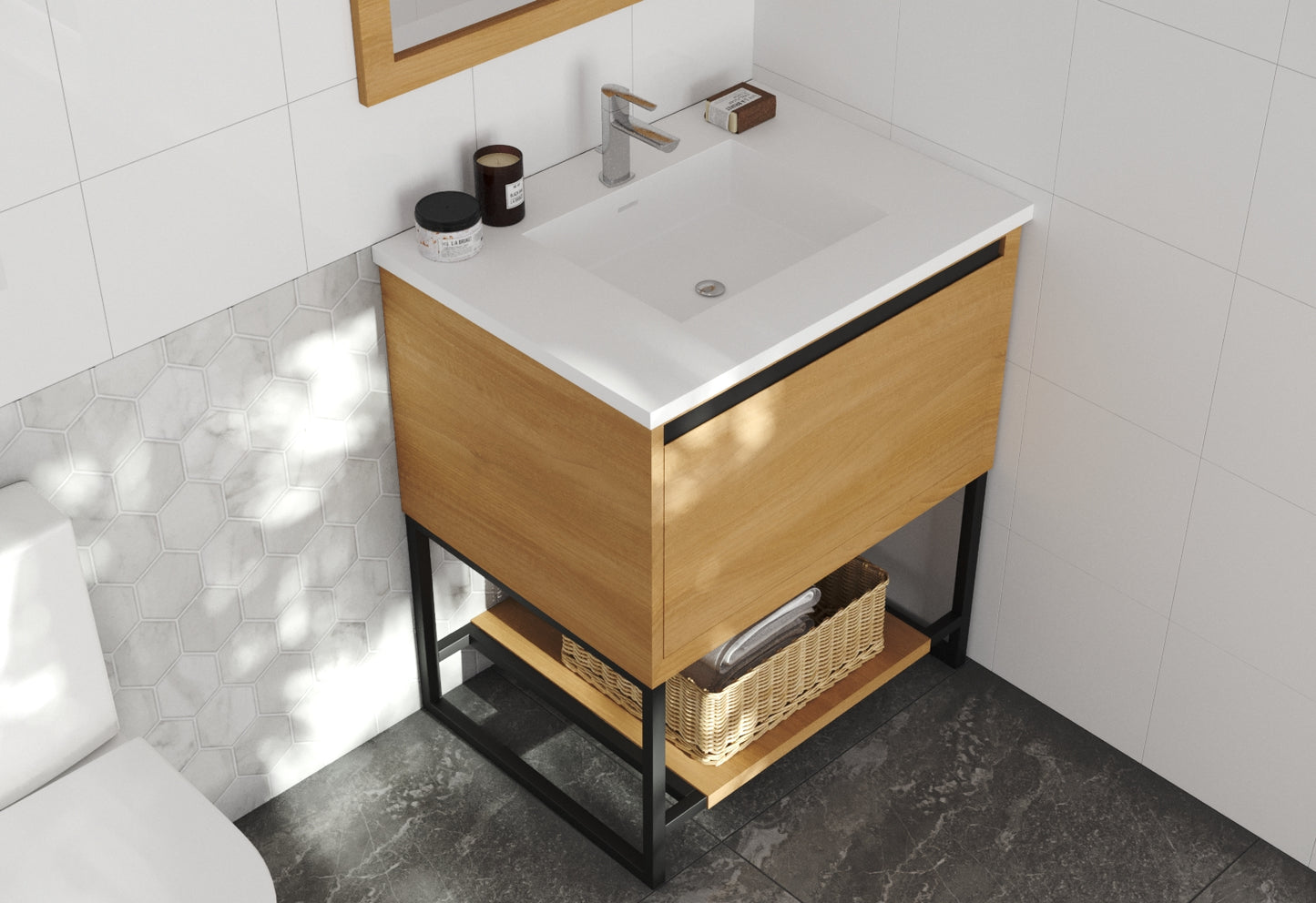 Laviva - Alto 30" California White Oak Bathroom Vanity with Matte White VIVA Stone Solid Surface Countertop