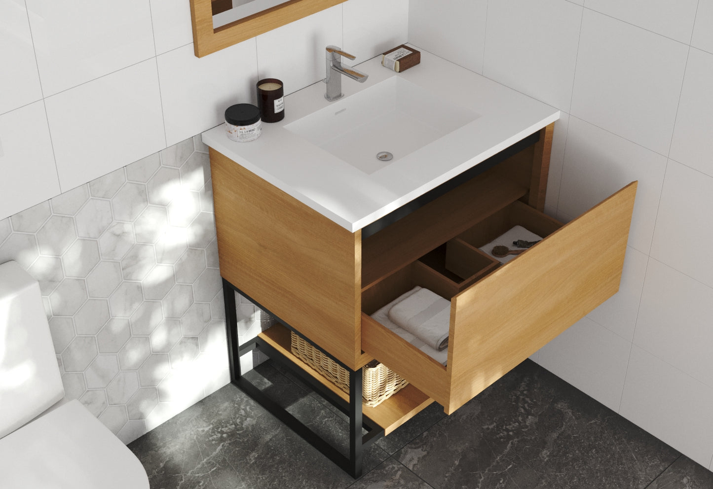 Laviva - Alto 30" California White Oak Bathroom Vanity with Matte White VIVA Stone Solid Surface Countertop