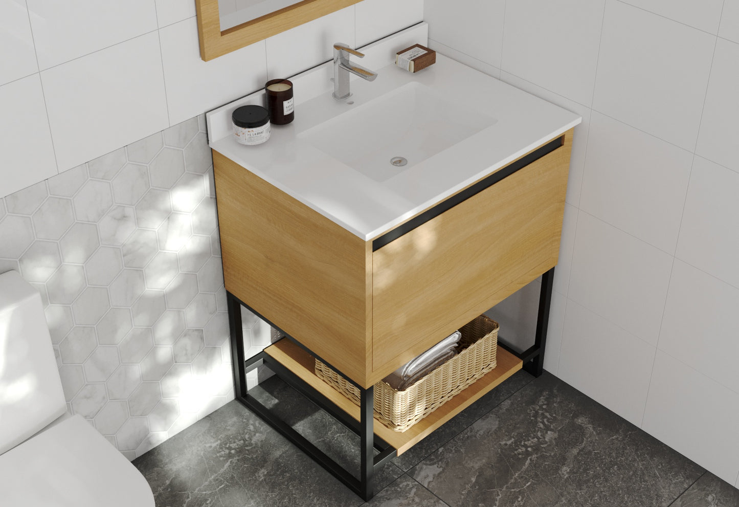 Laviva - Alto 30" California White Oak Bathroom Vanity with White Quartz Countertop