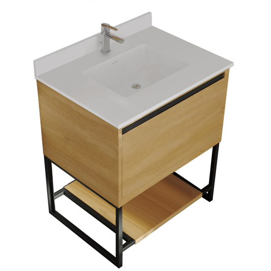 Laviva - Alto 30" California White Oak Bathroom Vanity with White Quartz Countertop