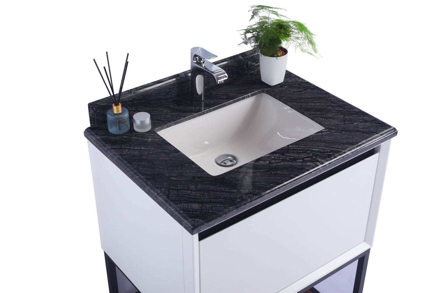 Laviva - Alto 30" White Bathroom Vanity with Black Wood Marble Countertop