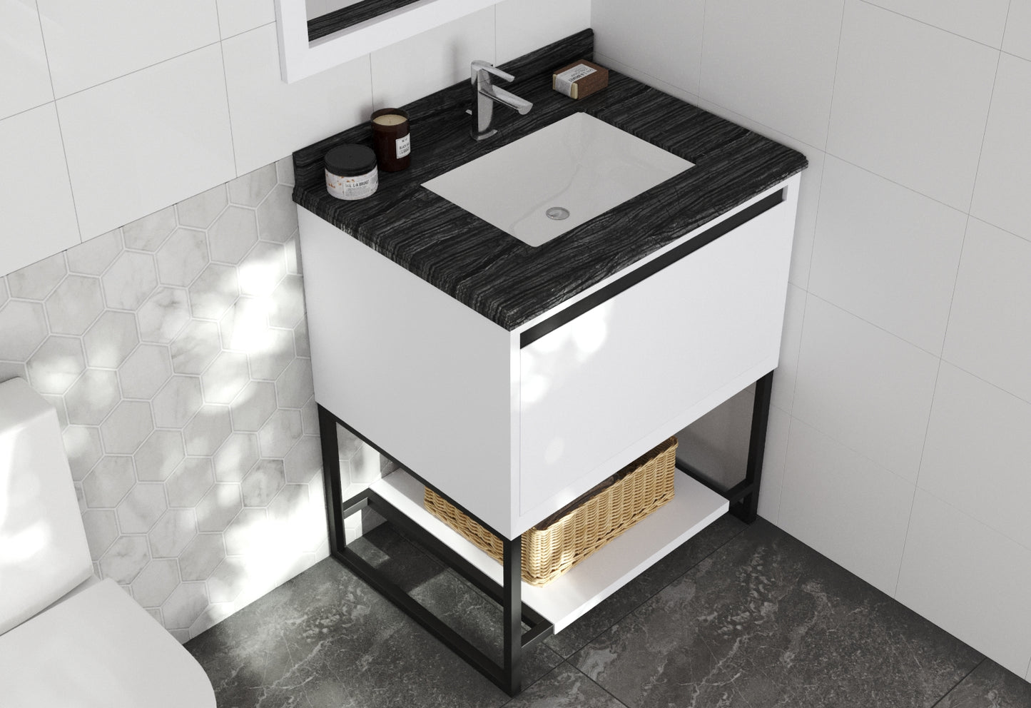 Laviva - Alto 30" White Bathroom Vanity with Black Wood Marble Countertop