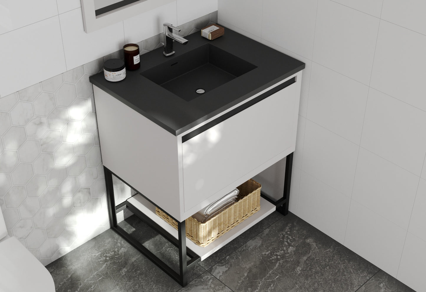 Laviva - Alto 30" White Bathroom Vanity with Matte Black VIVA Stone Solid Surface Countertop