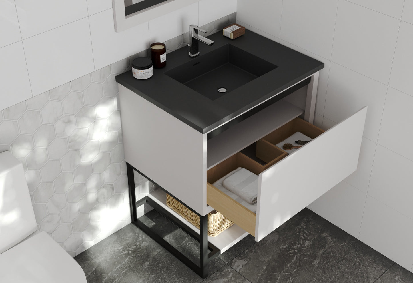 Laviva - Alto 30" White Bathroom Vanity with Matte Black VIVA Stone Solid Surface Countertop