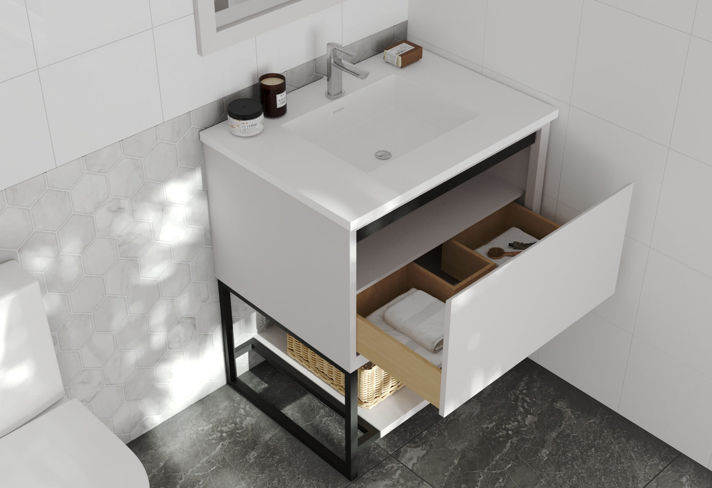 Laviva - Alto 30" White Bathroom Vanity with Matte White VIVA Stone Solid Surface Countertop