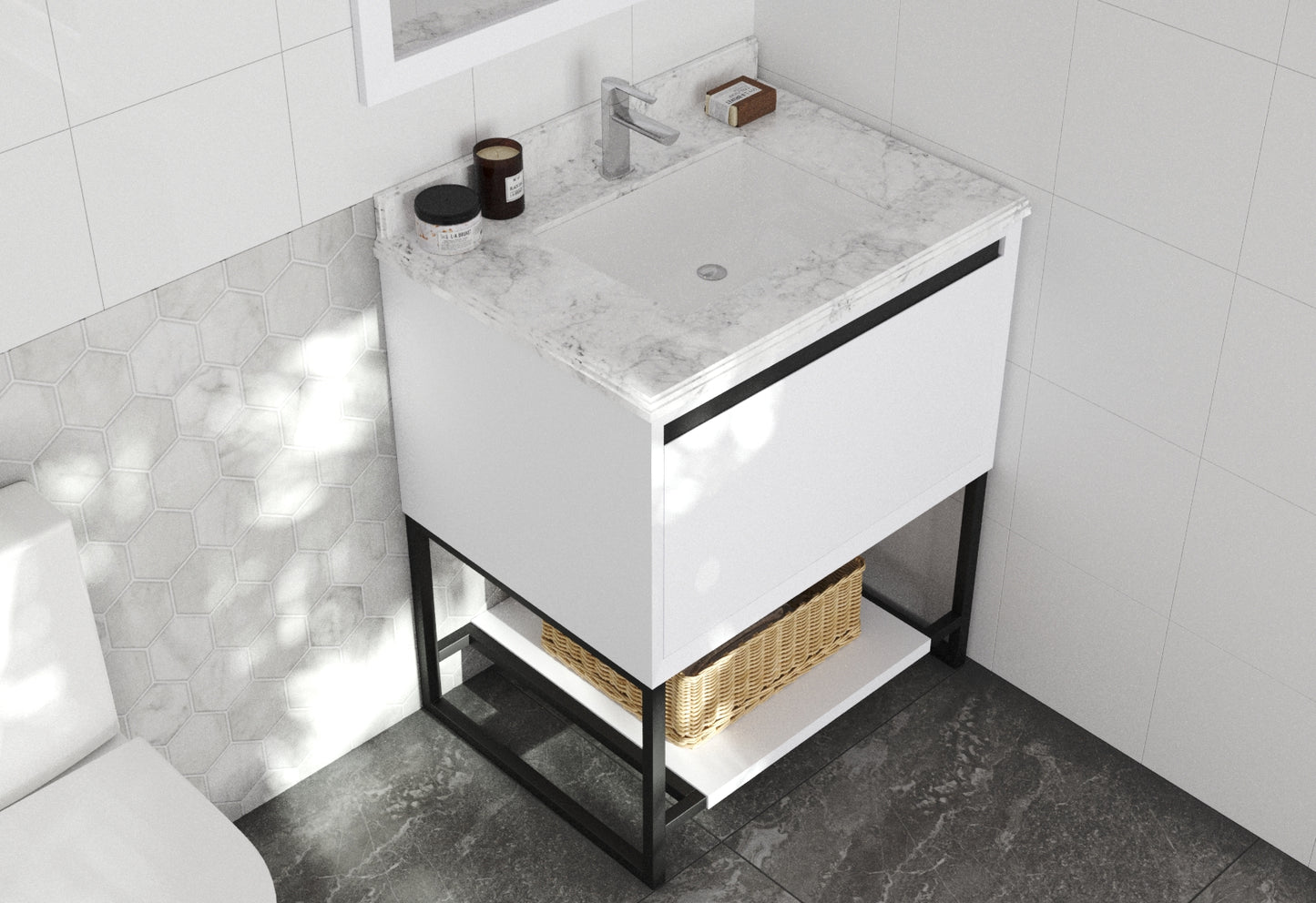 Laviva - Alto 30" White Bathroom Vanity with White Carrara Marble Countertop