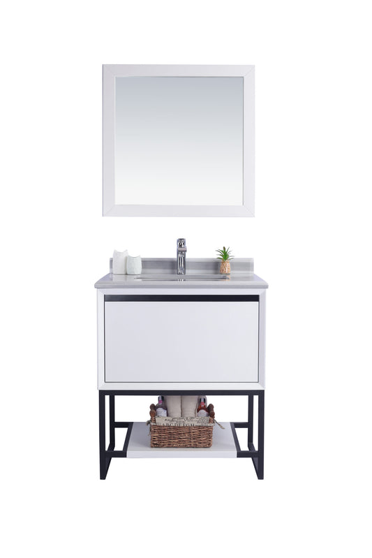 Laviva - Alto 30" White Bathroom Vanity with White Stripes Marble Countertop