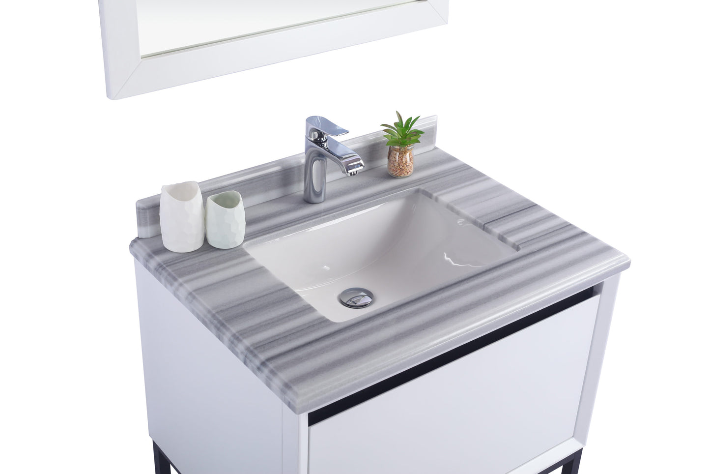 Laviva - Alto 30" White Bathroom Vanity with White Stripes Marble Countertop