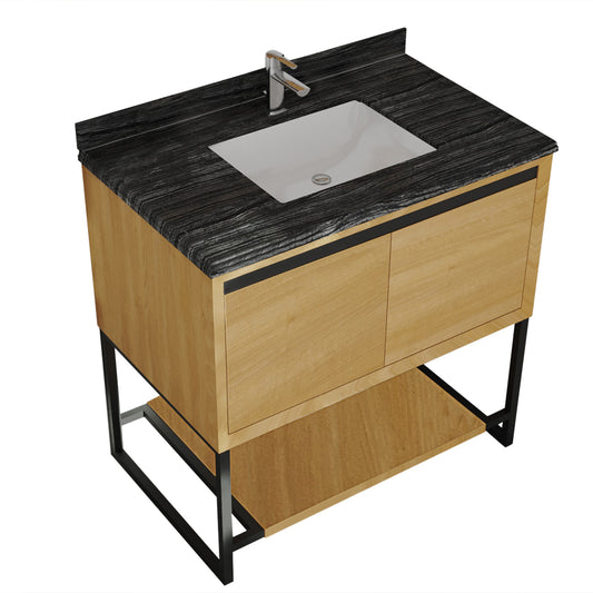 Laviva - Alto 36" California White Oak Bathroom Vanity with Black Wood Marble Countertop