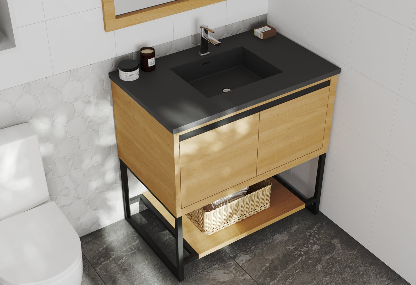 Laviva - Alto 36" California White Oak Bathroom Vanity with Matte Black VIVA Stone Solid Surface Countertop