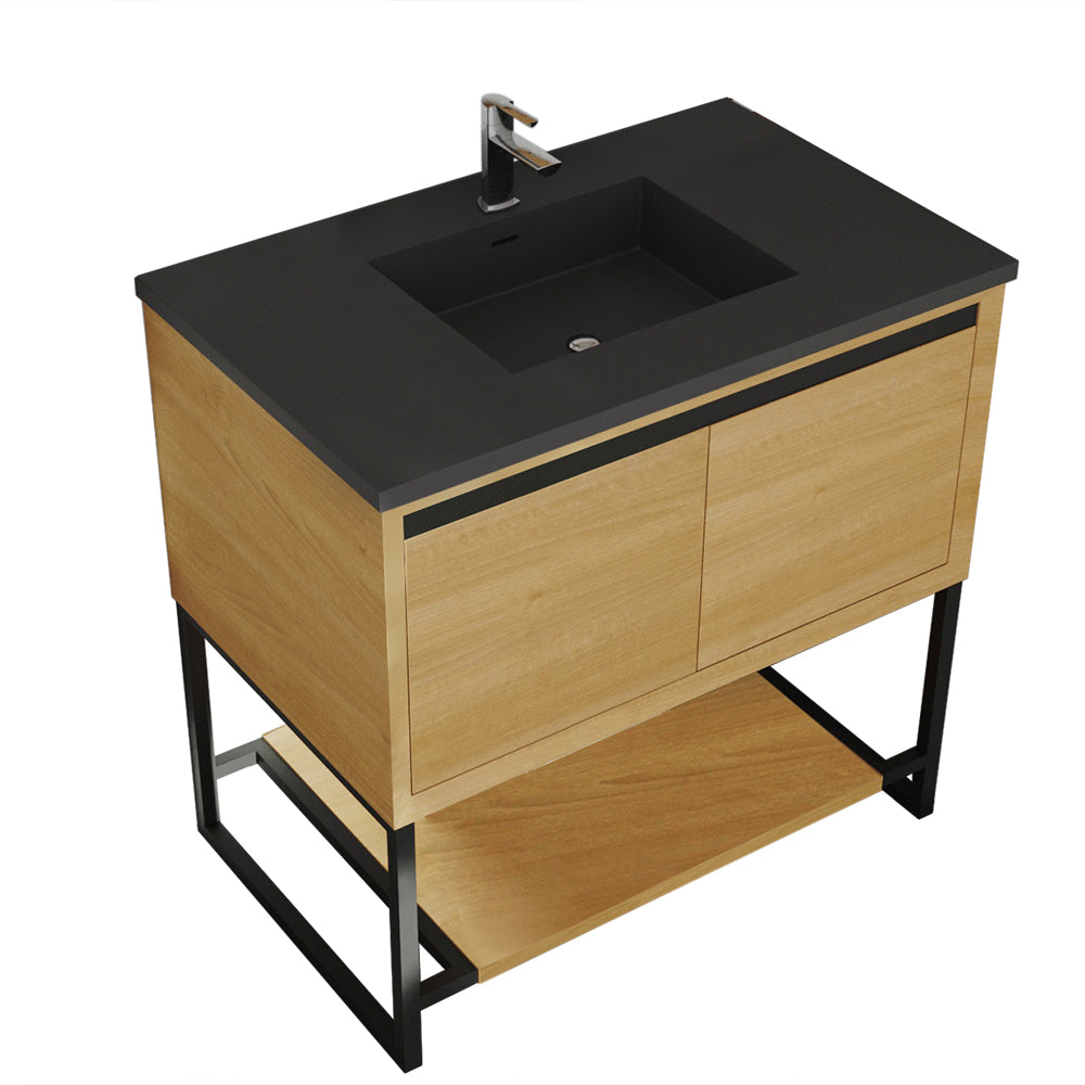 Laviva - Alto 36" California White Oak Bathroom Vanity with Matte Black VIVA Stone Solid Surface Countertop