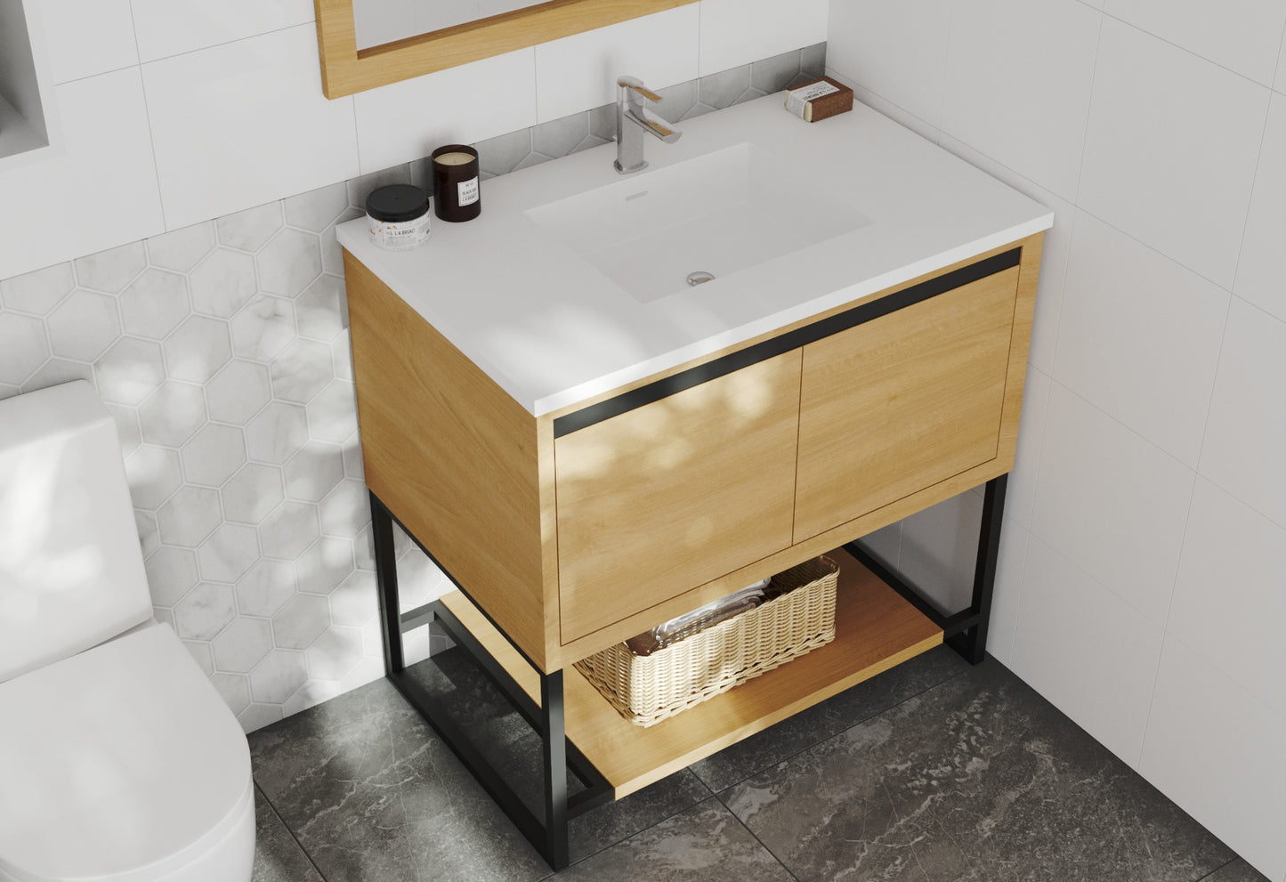 Laviva - Alto 36" California White Oak Bathroom Vanity with Matte White VIVA Stone Solid Surface Countertop