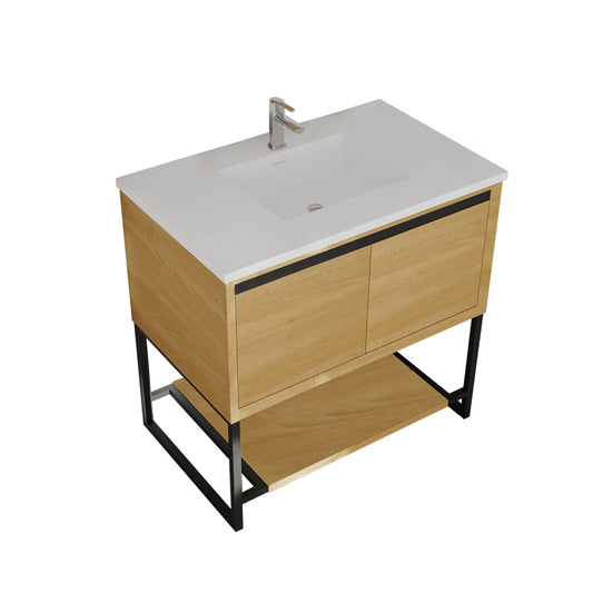 Laviva - Alto 36" California White Oak Bathroom Vanity with Matte White VIVA Stone Solid Surface Countertop