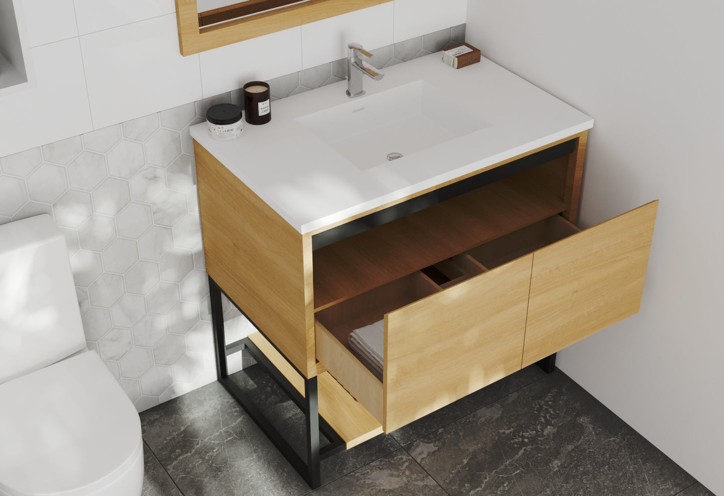 Laviva - Alto 36" California White Oak Bathroom Vanity with Matte White VIVA Stone Solid Surface Countertop