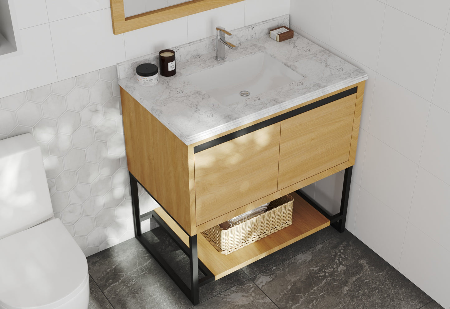 Laviva - Alto 36" California White Oak Bathroom Vanity with White Carrara Marble Countertop