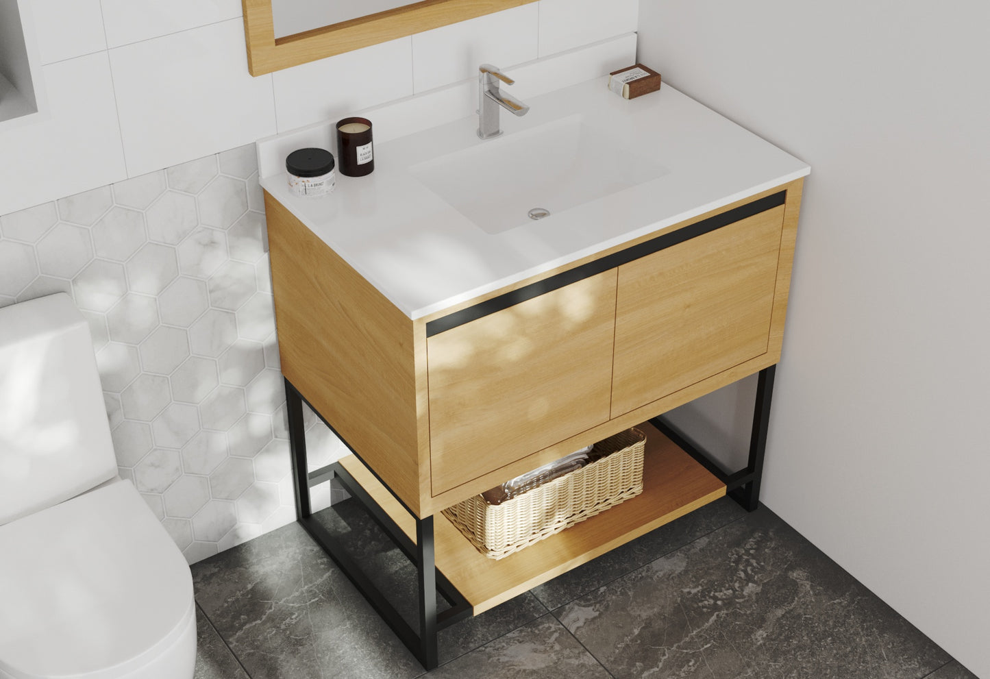 Laviva - Alto 36" California White Oak Bathroom Vanity with White Quartz Countertop