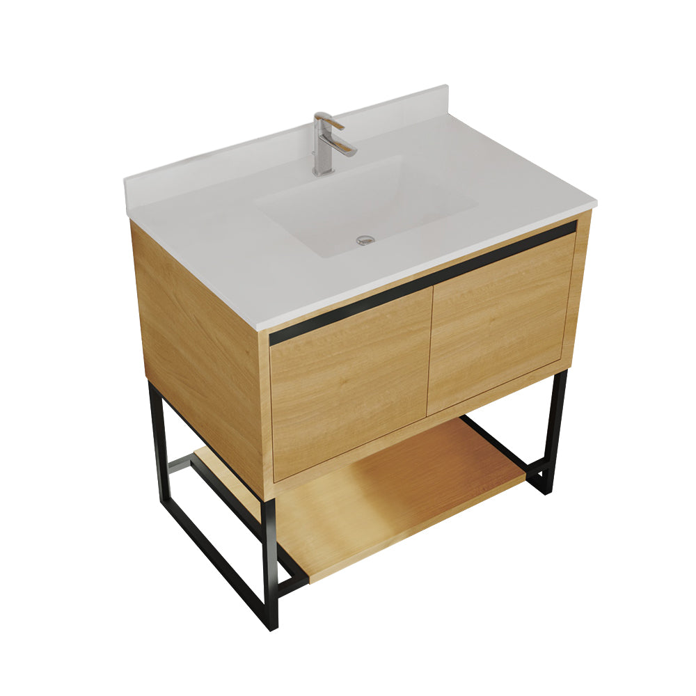 Laviva - Alto 36" California White Oak Bathroom Vanity with White Quartz Countertop