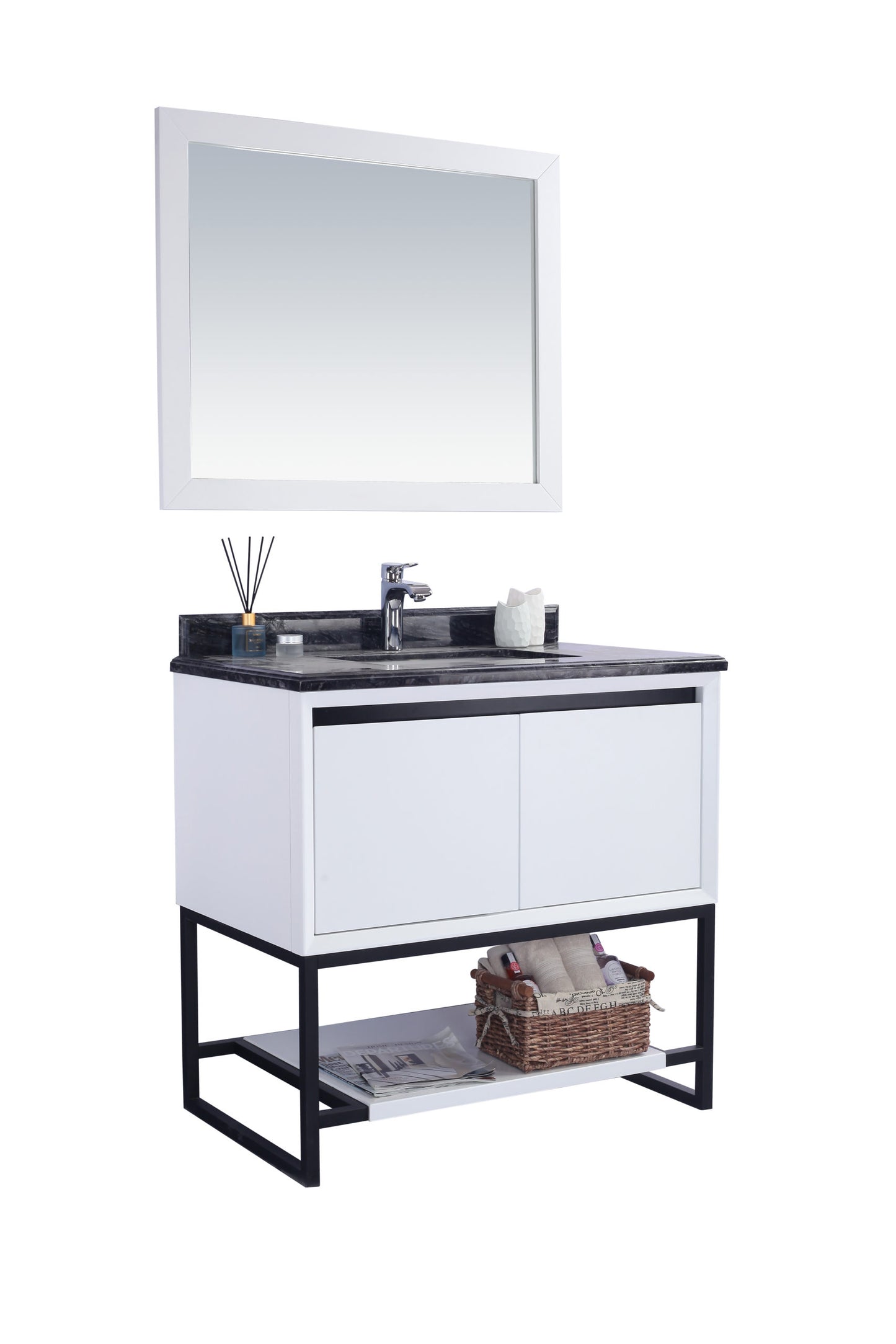 Laviva - Alto 36" White Bathroom Vanity with Black Wood Marble Countertop