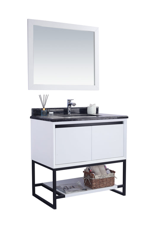 Laviva - Alto 36" White Bathroom Vanity with Black Wood Marble Countertop