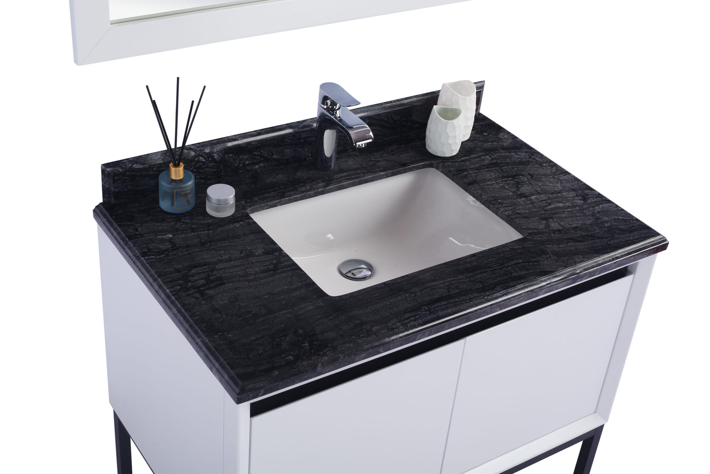 Laviva - Alto 36" White Bathroom Vanity with Black Wood Marble Countertop